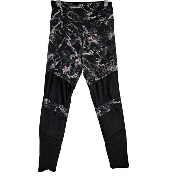 Victoria Secret PINK Ultimate Leggings L Black/Gray Marble Print CompressionMesh - Picture 1 of 8